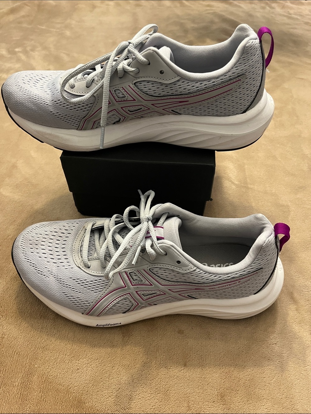 Asics Light Gray Running Sneakers with Pink Accents